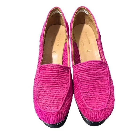 Carven x Robert Clergerie Pink Raffia Platform Wedge Loafer Size 40 / US 9.5 - Picture 3 of 9